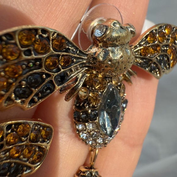 Vintage Gold and Black Bee Earrings with Pearl Drop - Picture 7 of 10